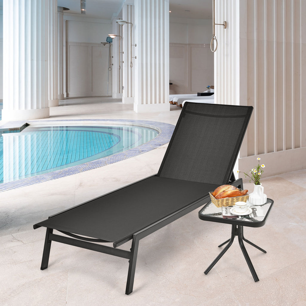 Outdoor Reclining Chaise Lounge Chair 6-Position Adjustable – Black