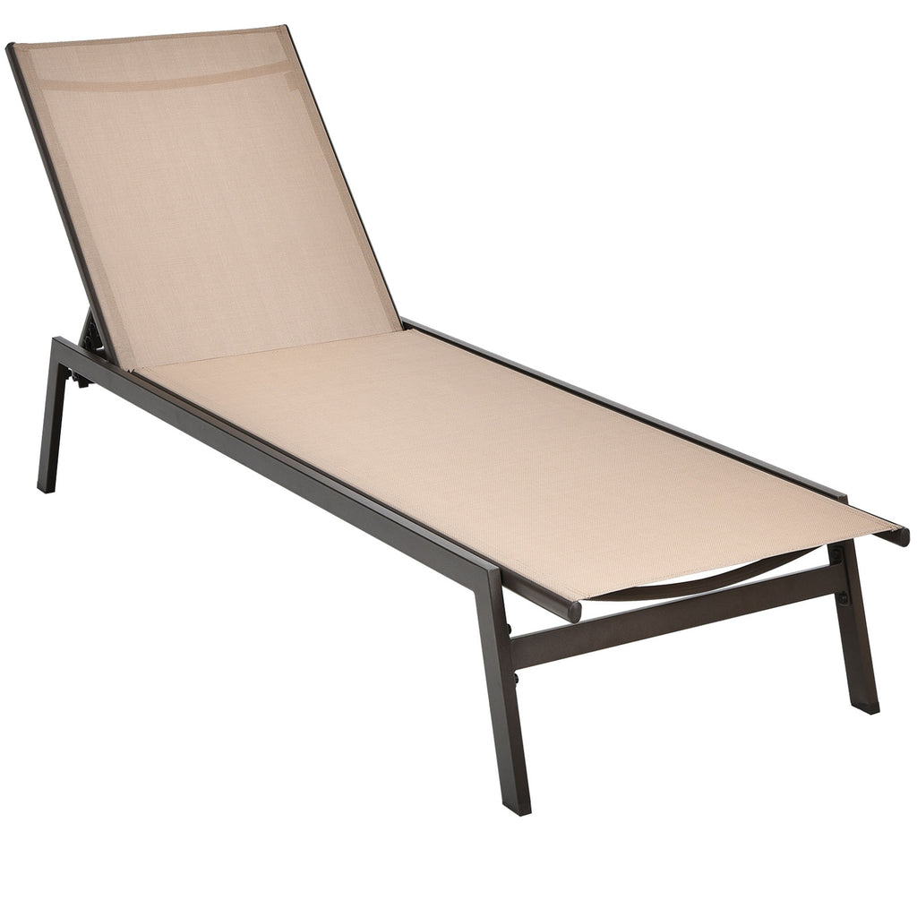 Outdoor Reclining Chaise Lounge Chair 6-Position Adjustable – Black