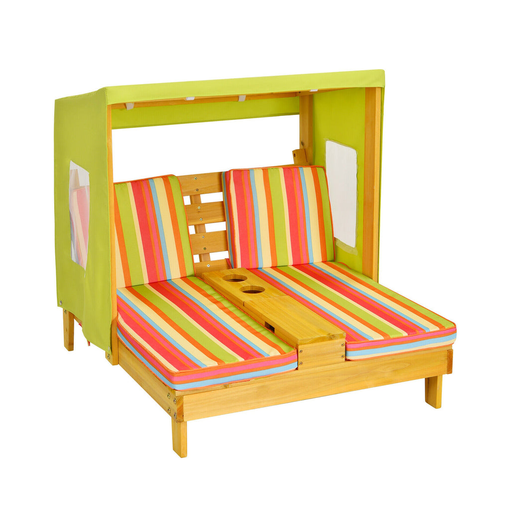 Kids Patio Lounge Chair with Cup Holders & Awning - Multicolor - for Children 3-8