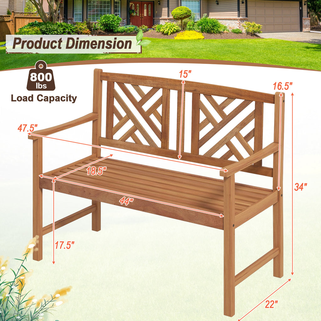 44 Inch Wooden Outdoor Bench - 2-Person Acacia Wood