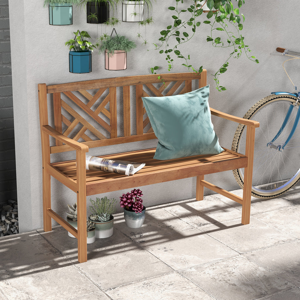 44 Inch Wooden Outdoor Bench - 2-Person Acacia Wood