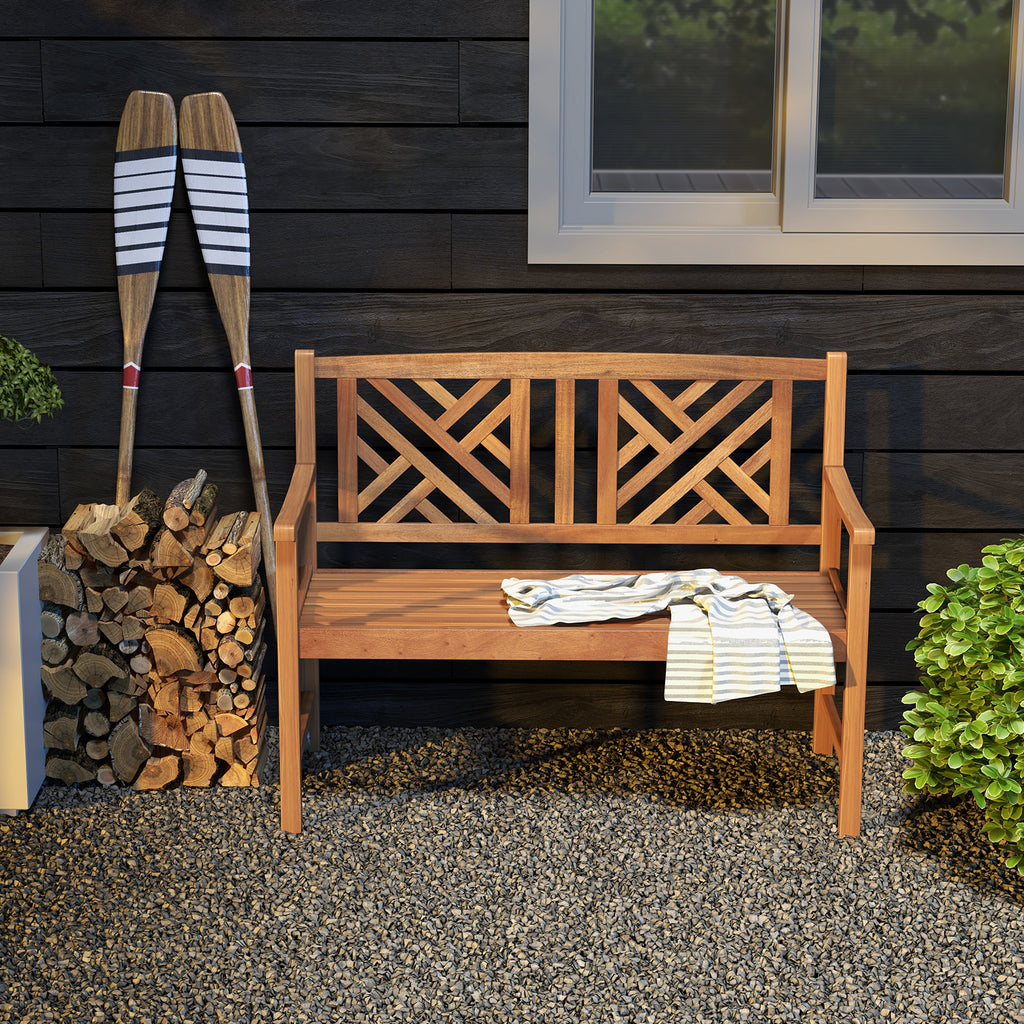 44 Inch Wooden Outdoor Bench - 2-Person Acacia Wood