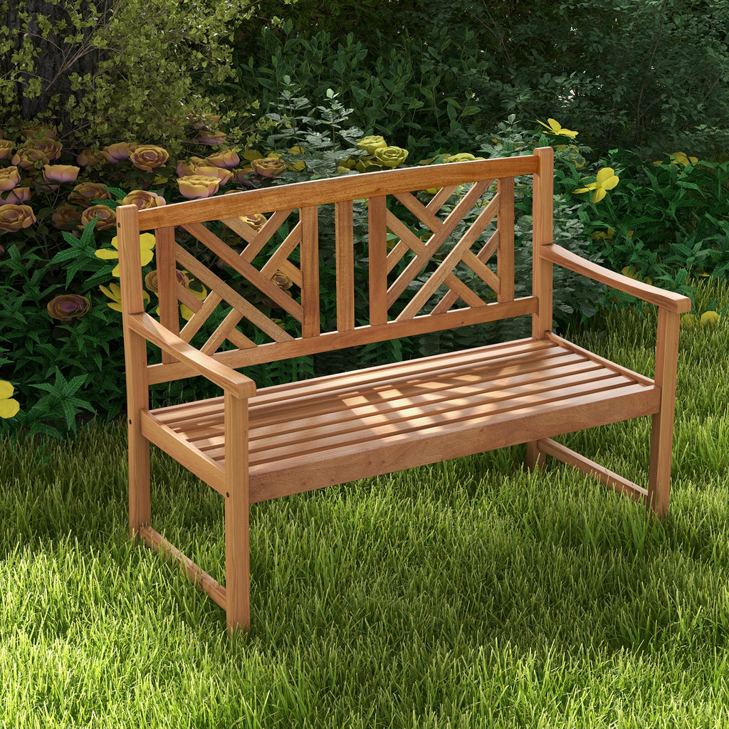 44 Inch Wooden Outdoor Bench - 2-Person Acacia Wood