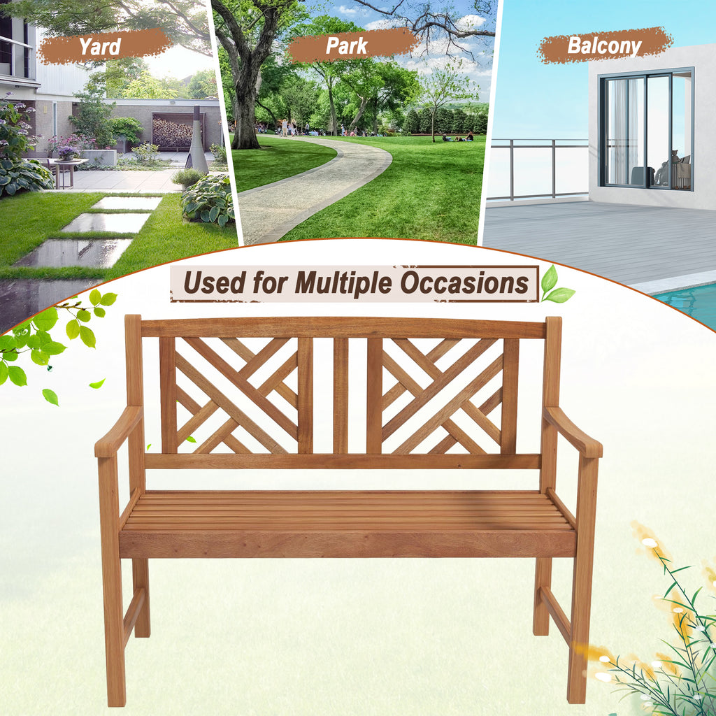 44 Inch Wooden Outdoor Bench - 2-Person Acacia Wood