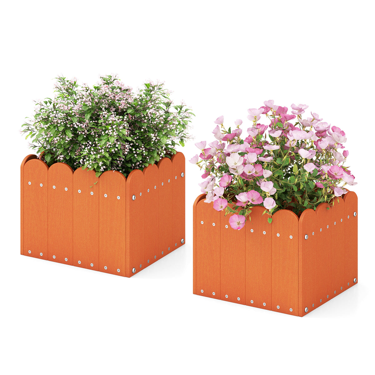 2 Pack Square Planter Box with Drainage - Orange