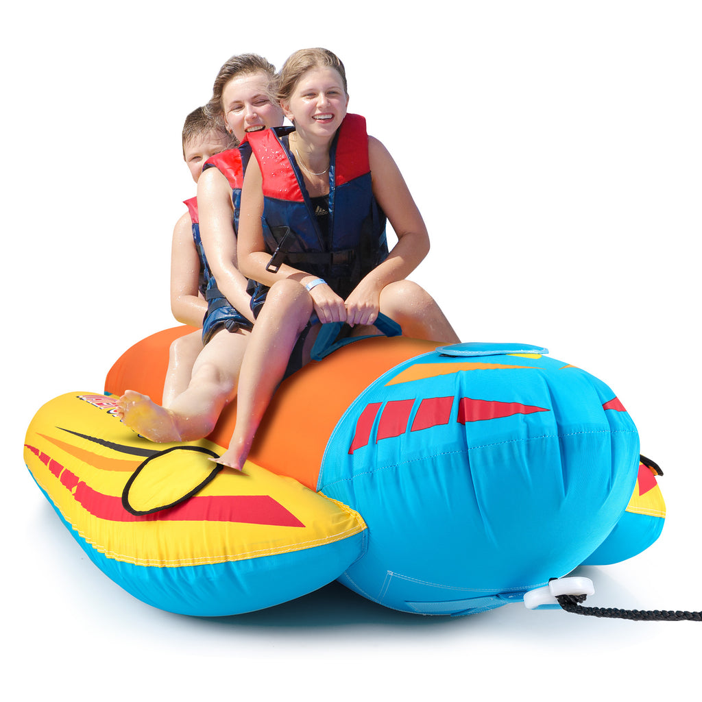 3-Person Inflatable Banana Boat with EVA Padded Seats & Handles - Costway