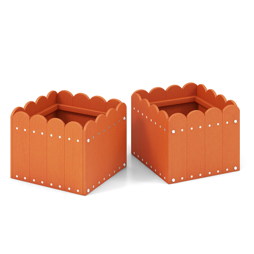 2 Pack Square Planter Box with Drainage - Orange