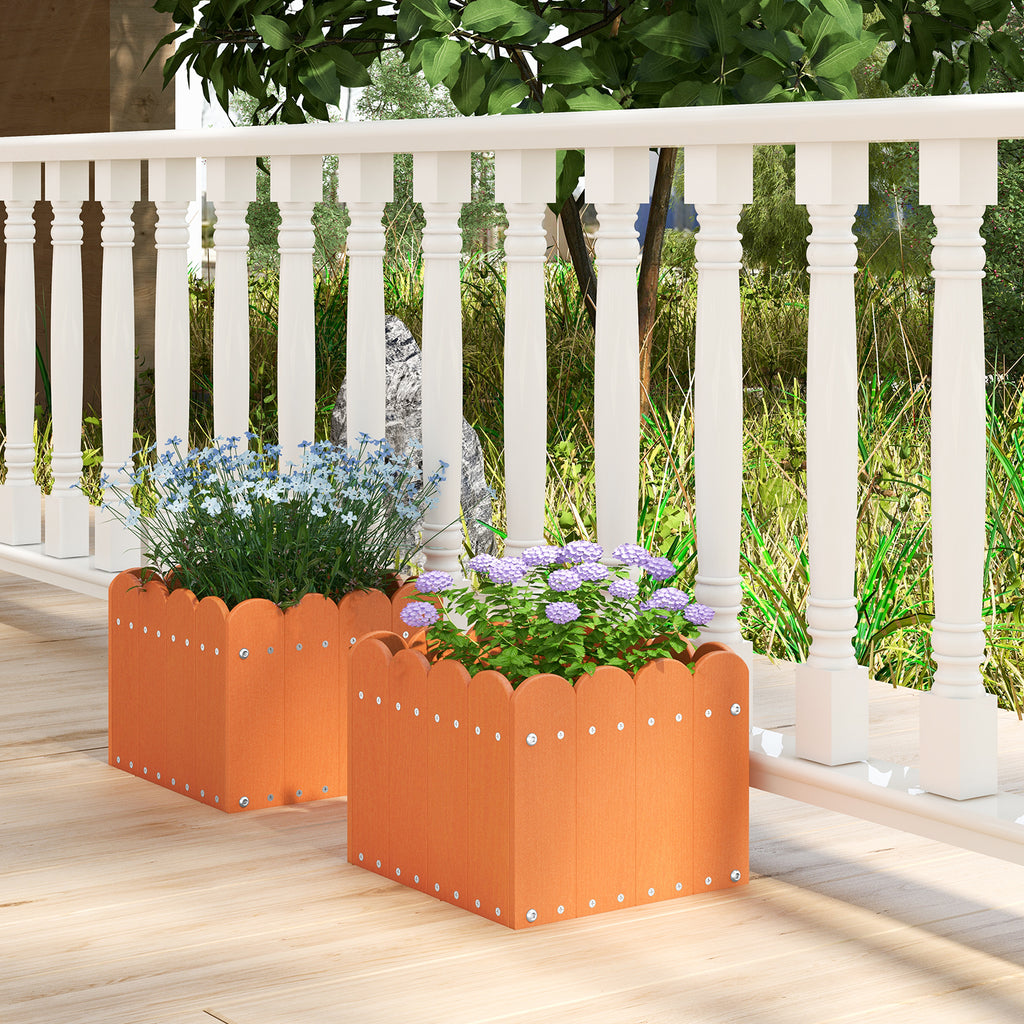 2 Pack Square Planter Box with Drainage Gaps for Front Porch Garden