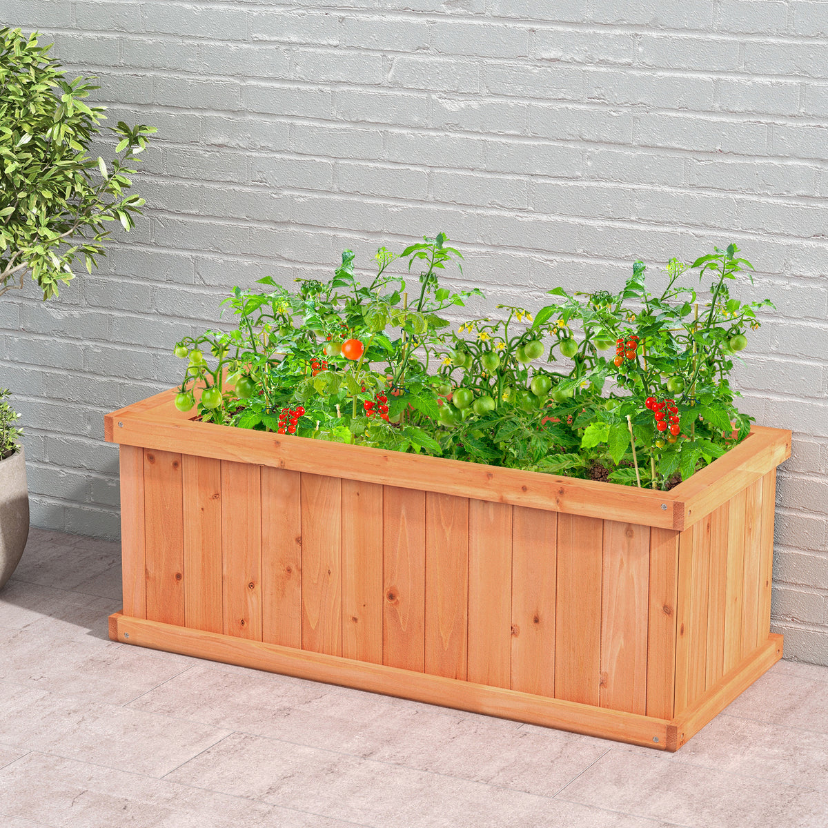 Raised Garden Bed Wooden Planter Box with 4 Drainage Holes and