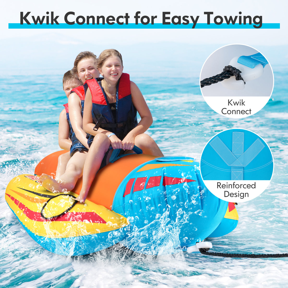 3-Person Inflatable Banana Boat with EVA Padded Seats & Handles - Costway