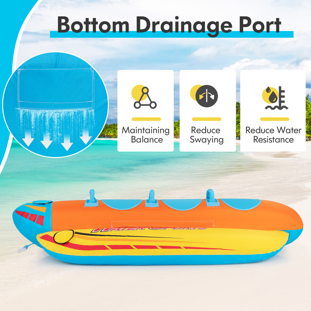 3-Person Inflatable Banana Boat with EVA Padded Seats & Handles - Costway