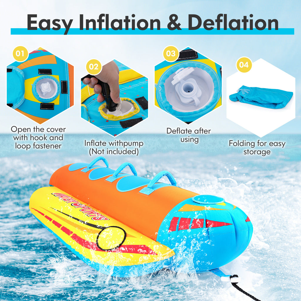 3-Person Inflatable Banana Boat with EVA Padded Seats & Handles - Costway