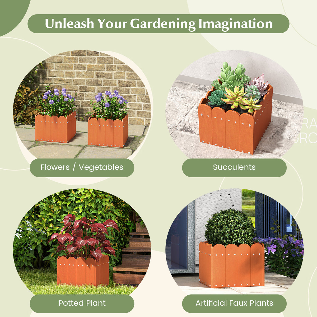 2 Pack Square Planter Box with Drainage - Orange