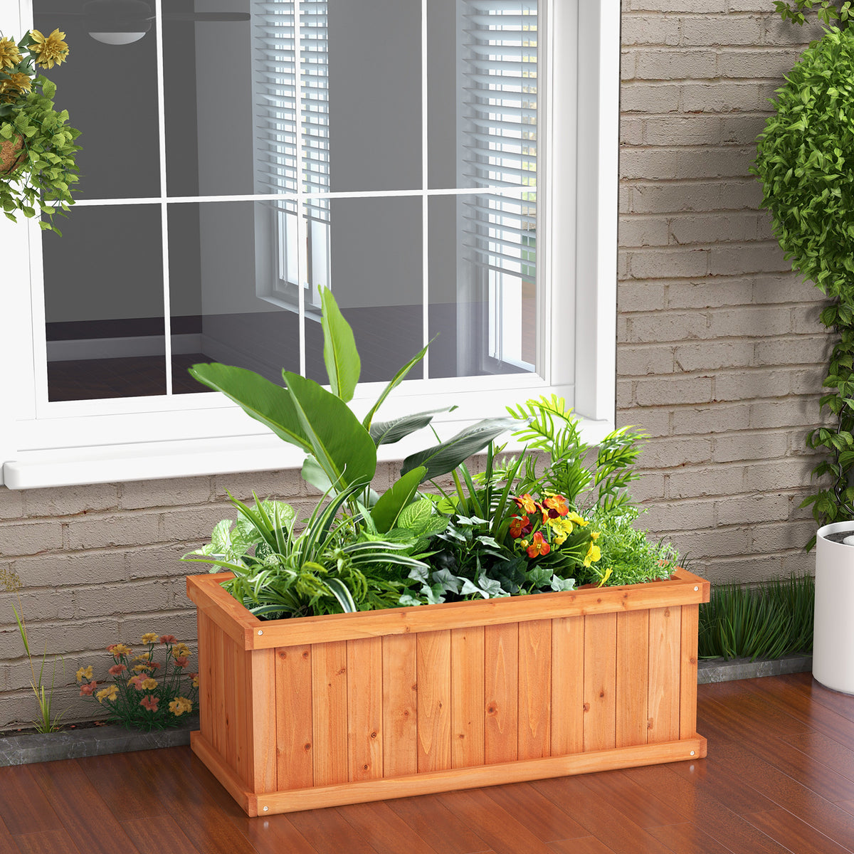 Raised Garden Bed Wooden Planter Box with 4 Drainage Holes and
