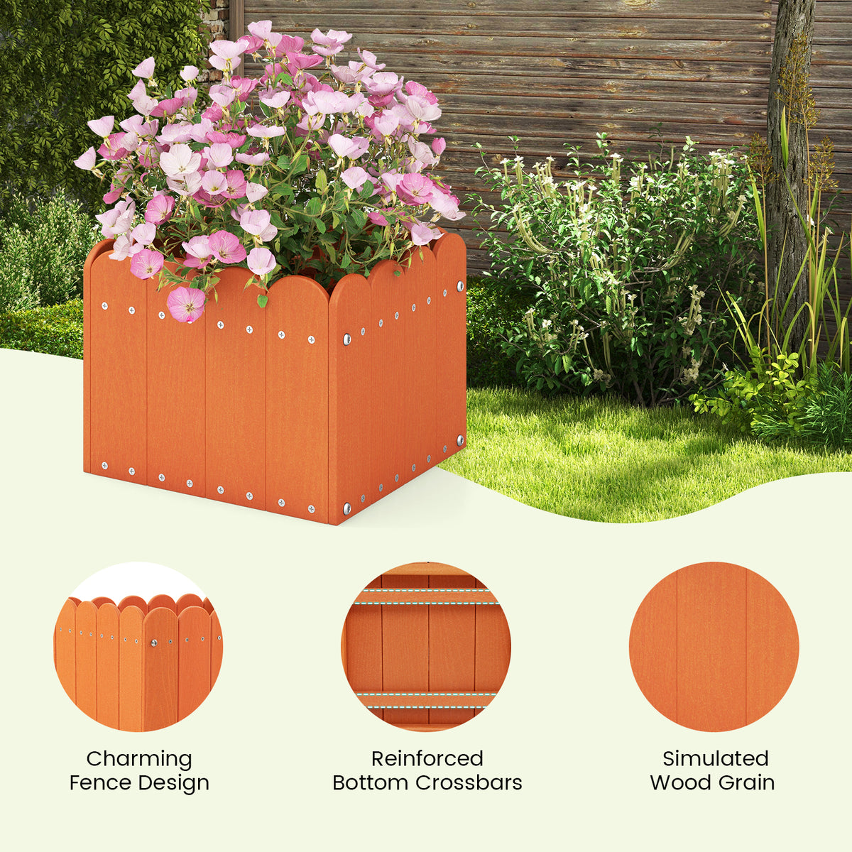 2 Pack Square Planter Box with Drainage - Orange