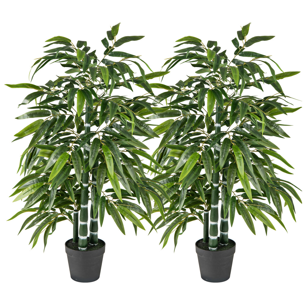 Artificial Bamboo Tree with 3 PE Trunks and Vibrant Leaves - Green, 2 Pack