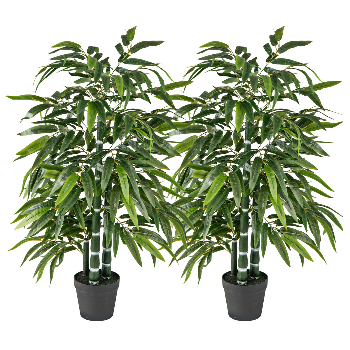 Artificial Bamboo Tree with 3 PE Trunks and Vibrant Leaves - Green, 2 Pack
