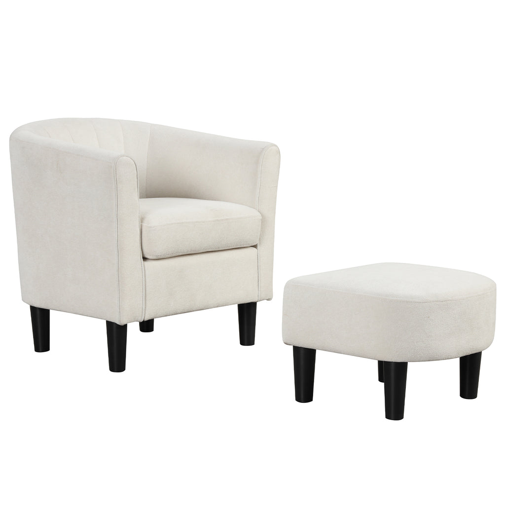 Velvet Club Barrel Chair with Ottoman Footrest - Green