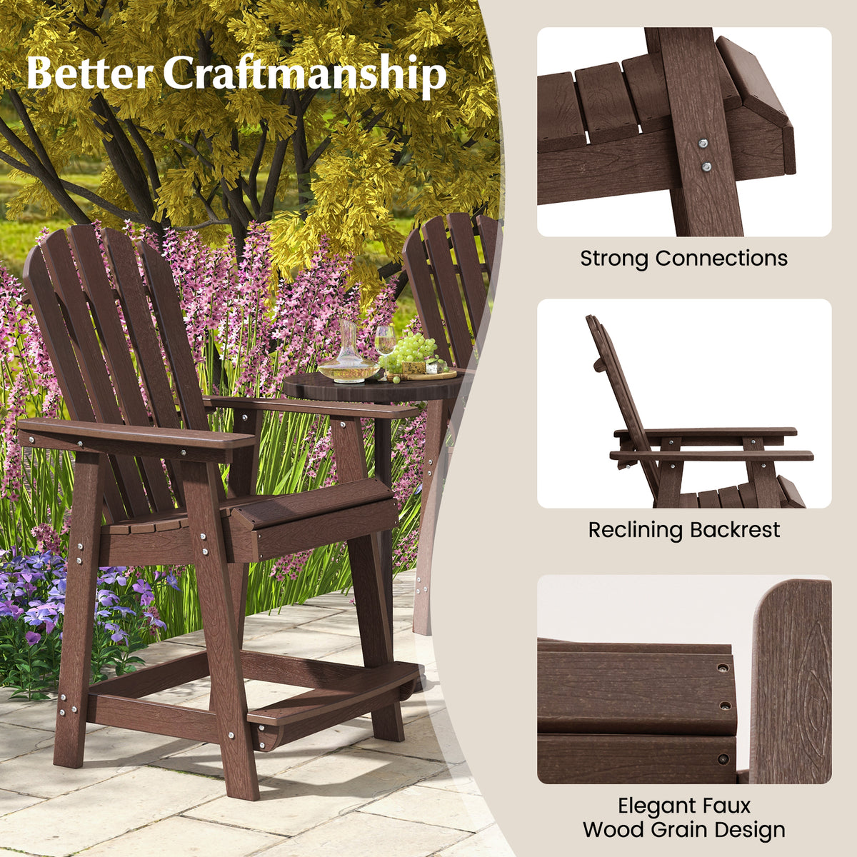 HDPE Patio Chair with Armrest and Footrest for Indoor Outdoor