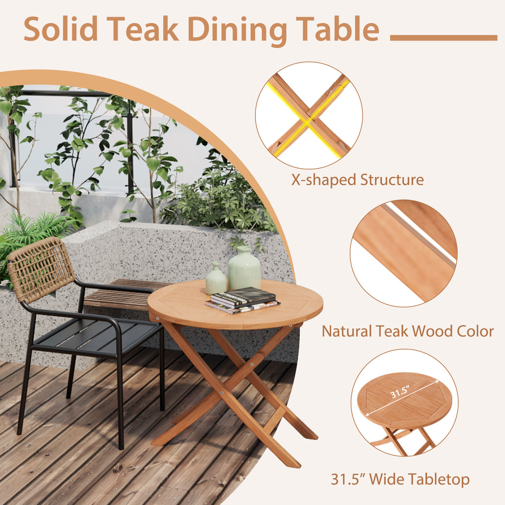 Outdoor Bistro Set with Slatted Seat and Tabletop for Backyard