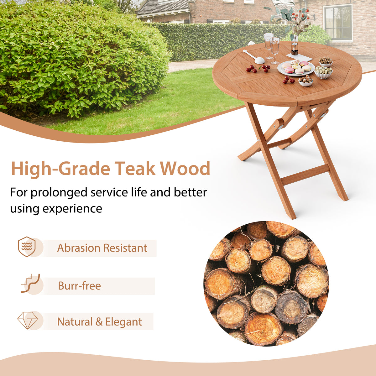 Outdoor Bistro Set with Slatted Seat and Tabletop for Backyard