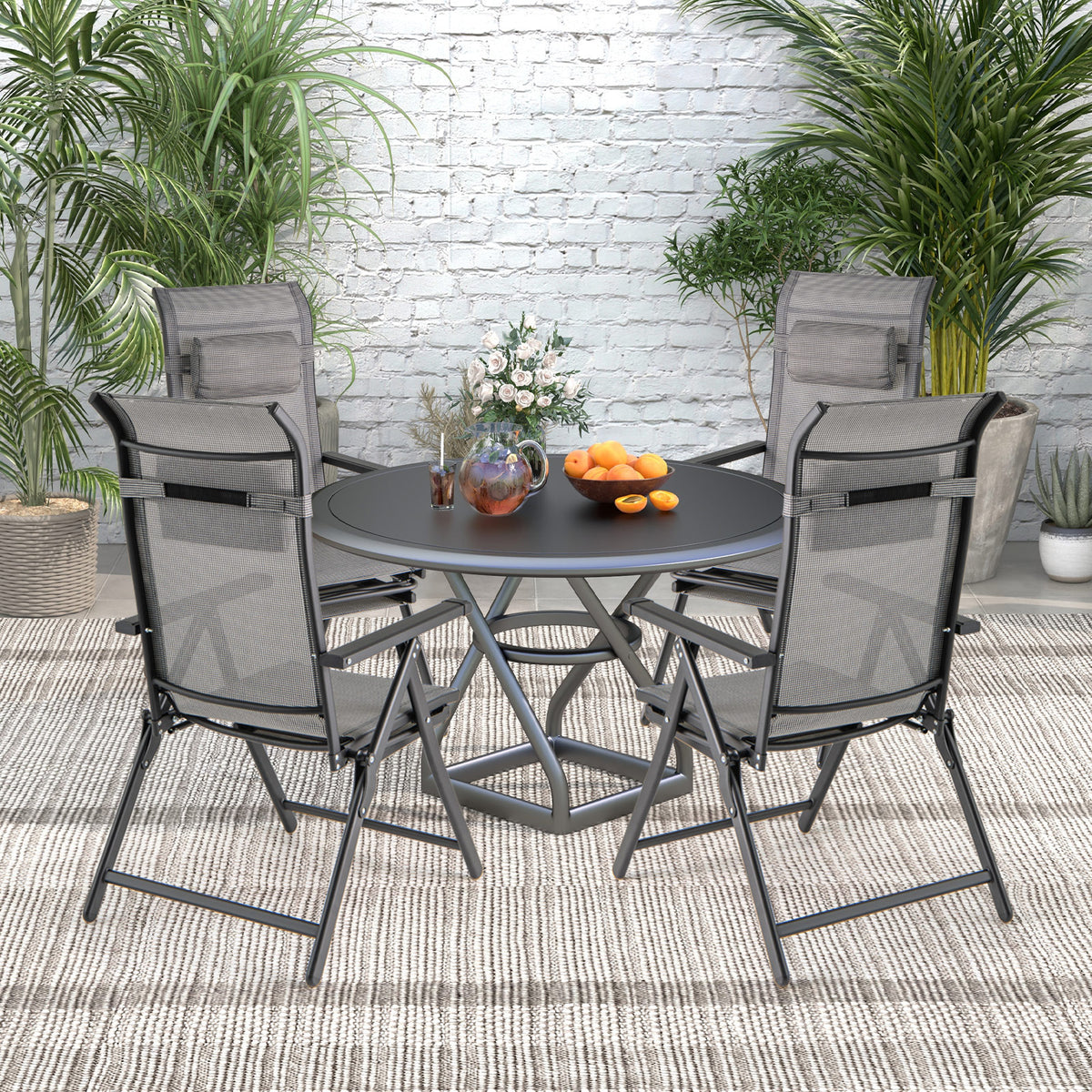 Folding Patio Chairs Set of 2 with 10-Level Adjustable Backrests and