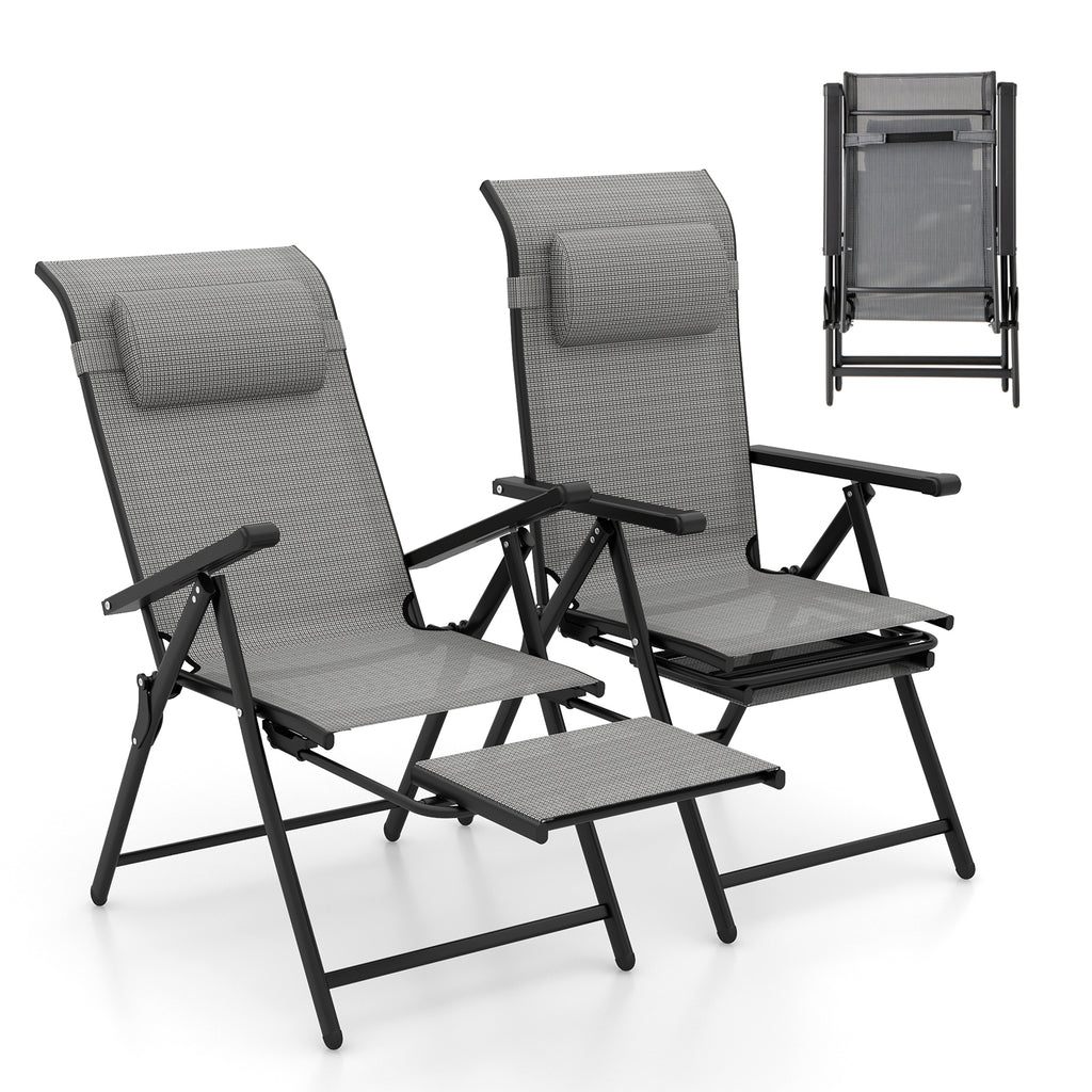 Folding Patio Chairs Set of 2 with 10-Level Adjustable Backrests and