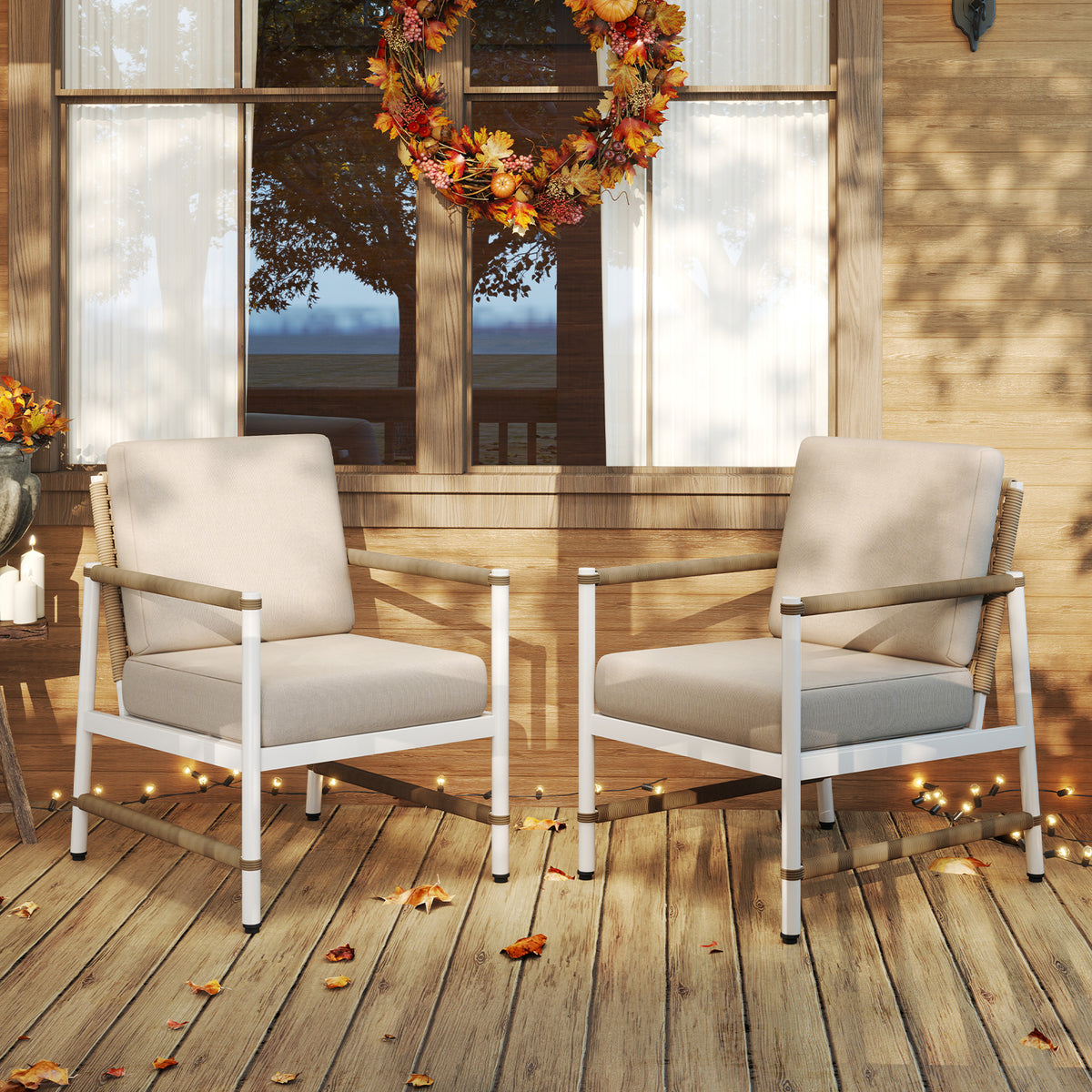 Patio Aluminum Sofa with Wicker Backrest - 2 Pack