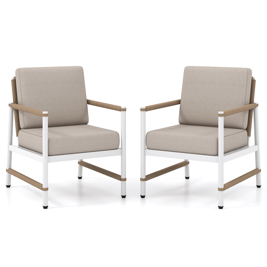Patio Aluminum Sofa with Wicker Backrest - 2 Pack