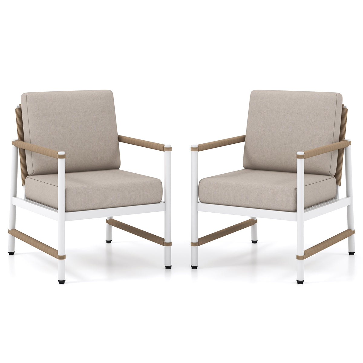 Patio Aluminum Sofa with Wicker Backrest - 2 Pack