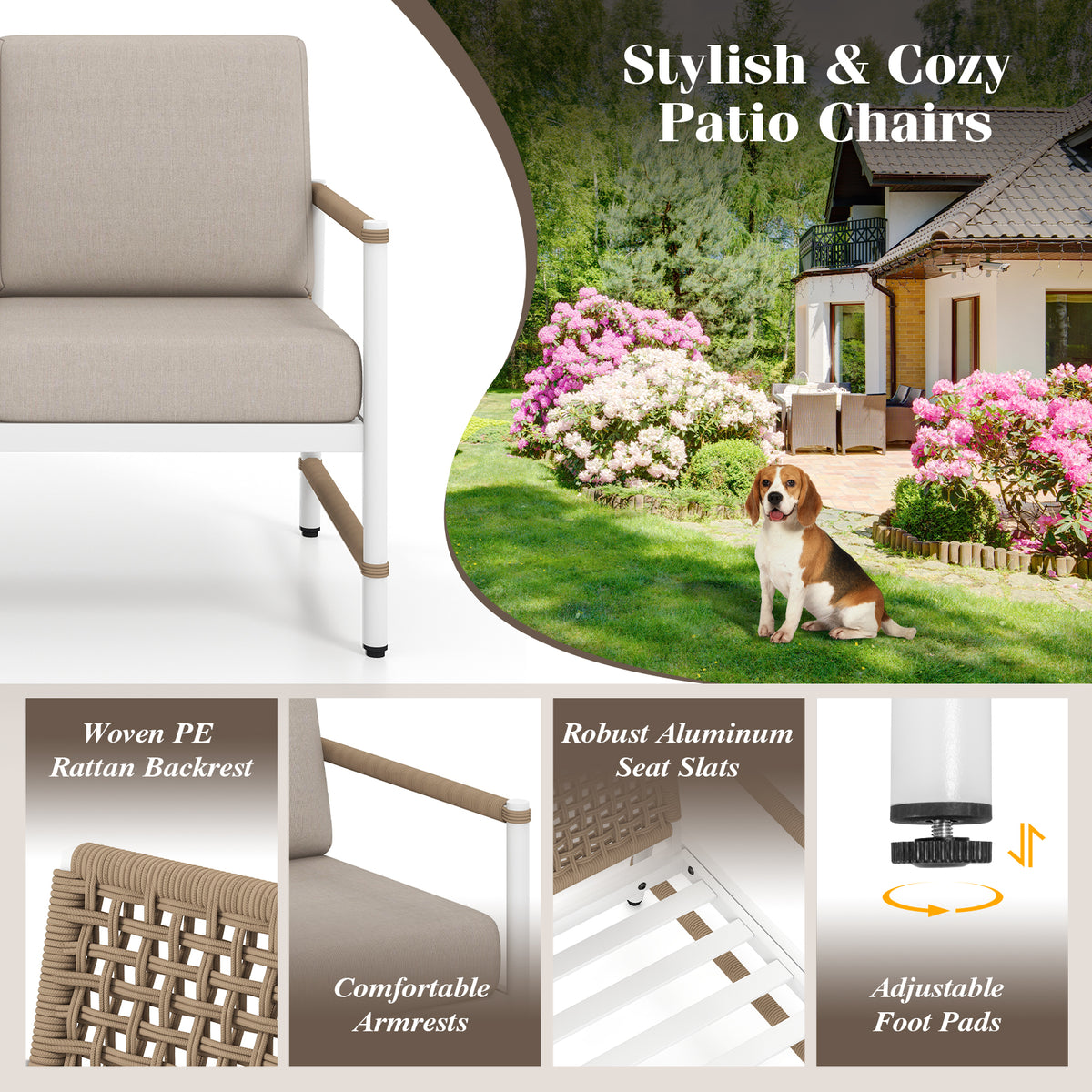 Patio Aluminum Sofa with Wicker Backrest - 2 Pack