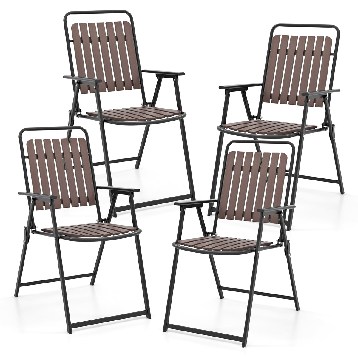 4 pcs Patio Folding Chairs with PP Seat and Back 400 LBS Heavy-Duty
