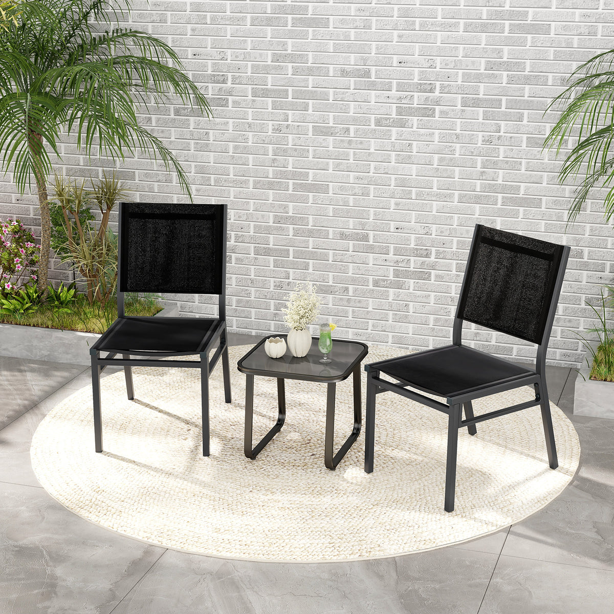 Outdoor Dining Chairs with Breathable Seat and Backrest for Backyard