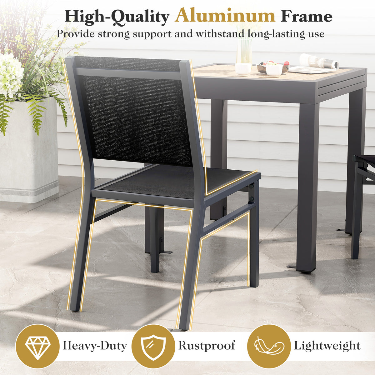 Outdoor Dining Chairs with Breathable Seat and Backrest for Backyard