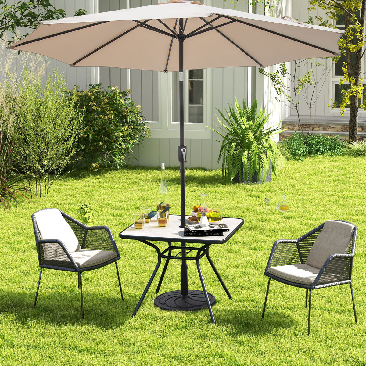 32 x Inch Heavy-Duty Outdoor Dining Table with Umbrella Hole for 4