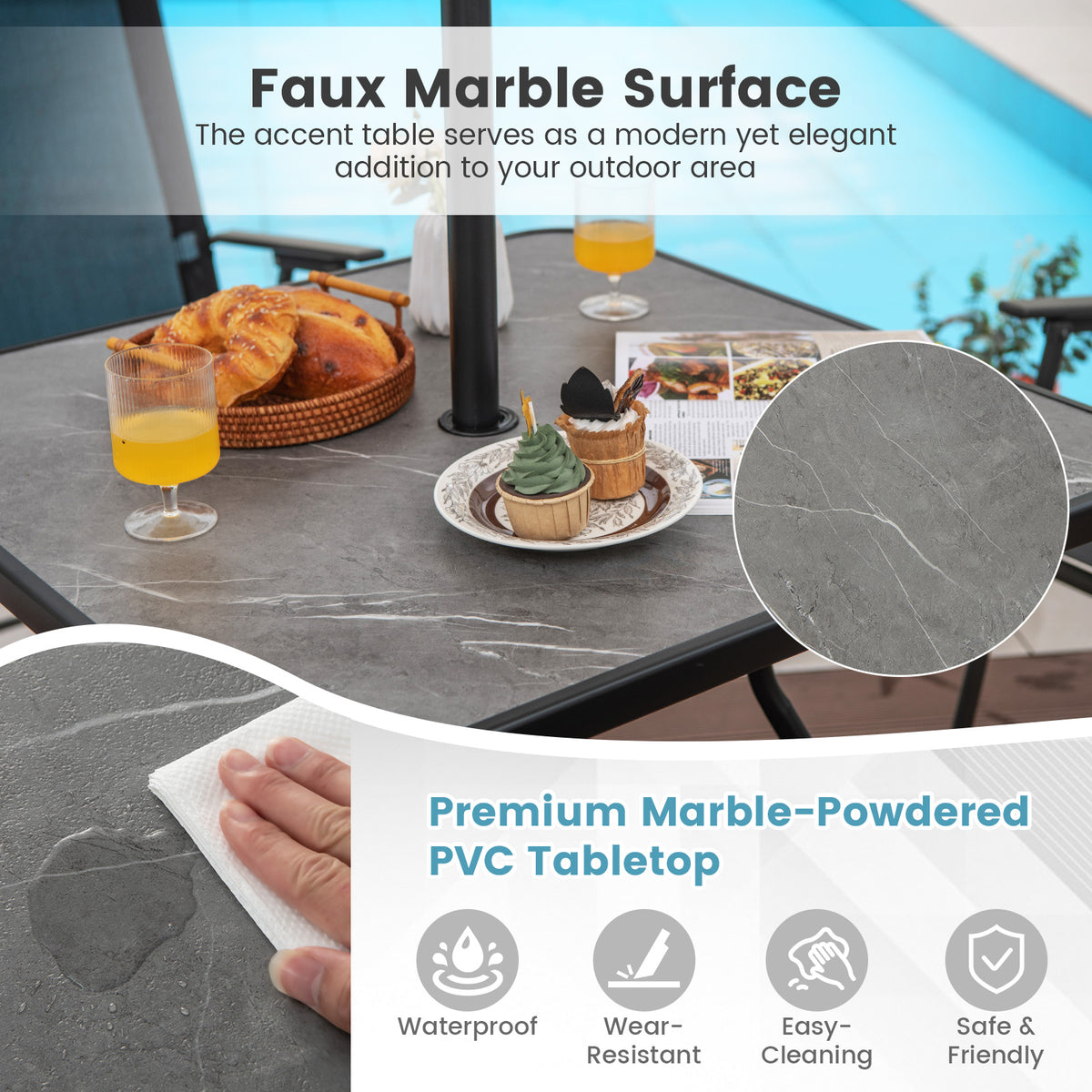 32 x Inch Heavy-Duty Outdoor Dining Table with Umbrella Hole for 4