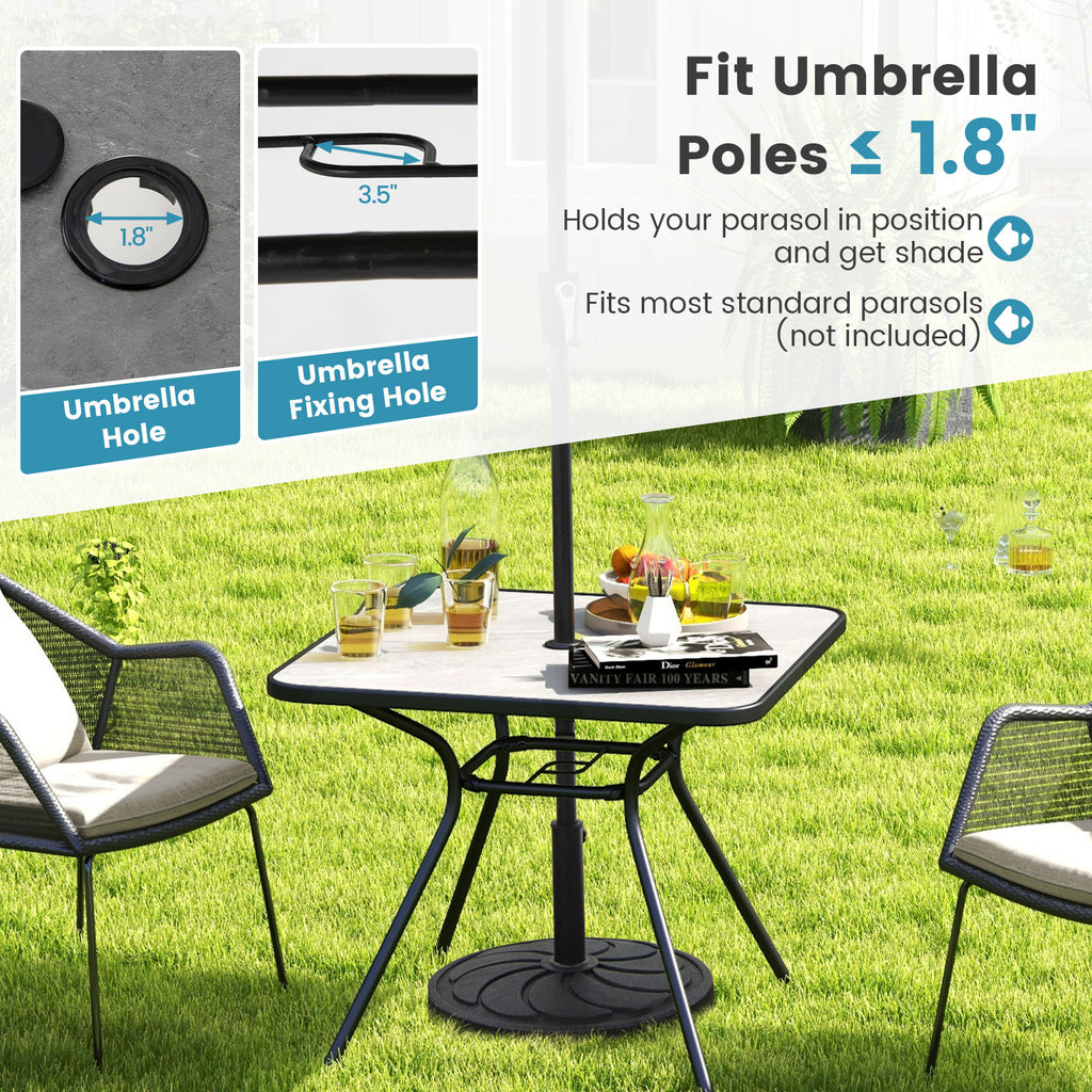32 x Inch Heavy-Duty Outdoor Dining Table with Umbrella Hole for 4