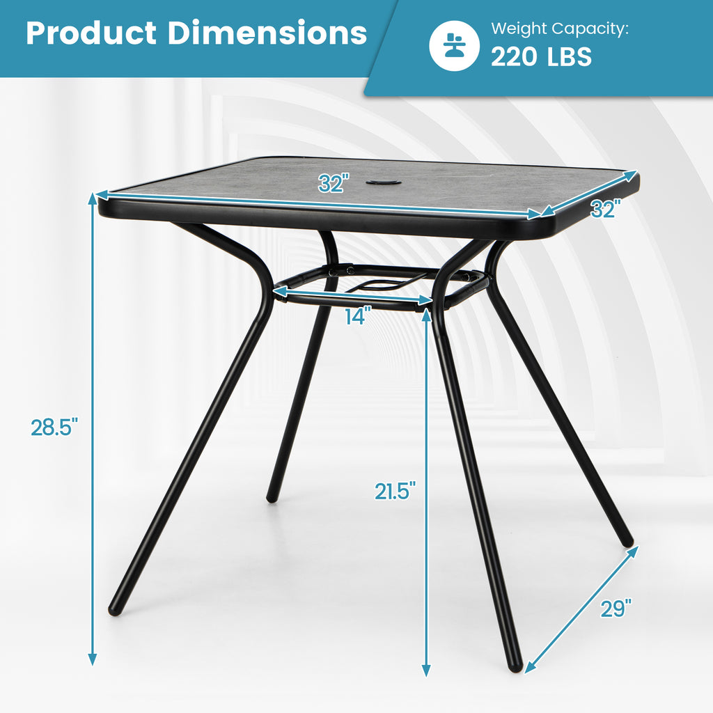 32 x Inch Heavy-Duty Outdoor Dining Table with Umbrella Hole for 4