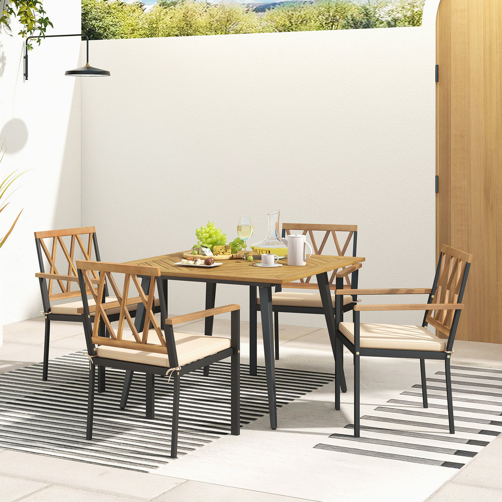 Outdoor Dining Table and Chairs with Cushions 1.9 inches Umbrella Hole