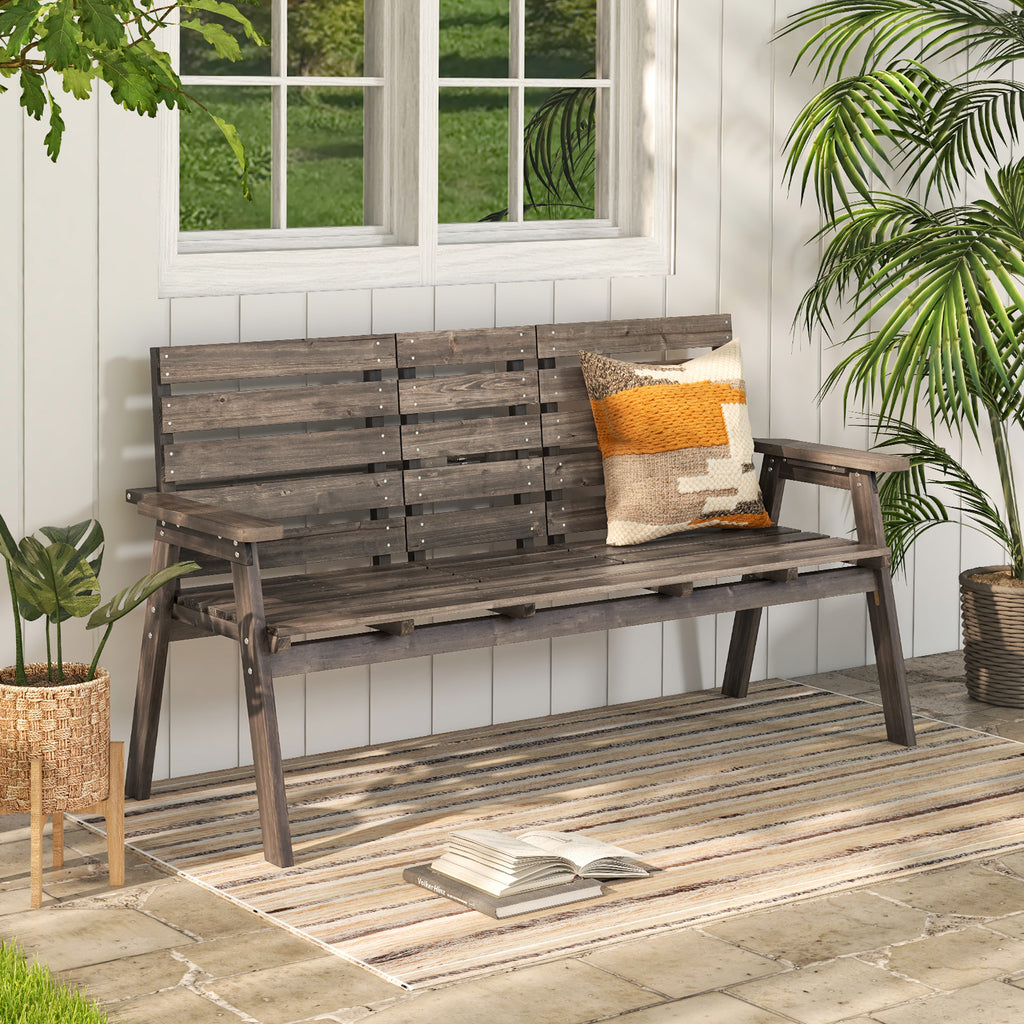 Outdoor Fir Wood Bench with Foldable Middle Table - Natural