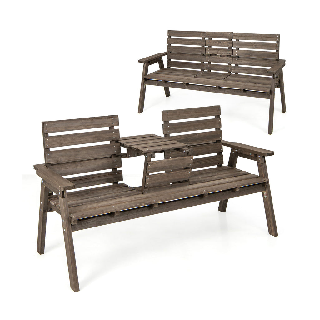 2-Seat PE Rattan Outdoor Loveseat with Coffee Table - White