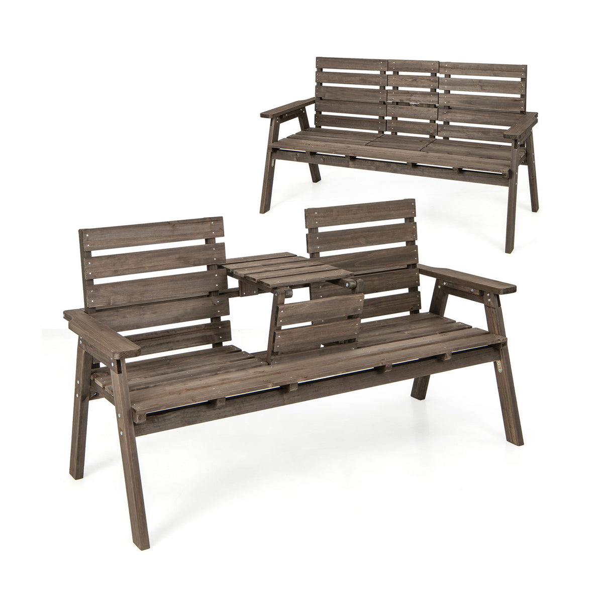 2-Seat PE Rattan Outdoor Loveseat with Coffee Table - White