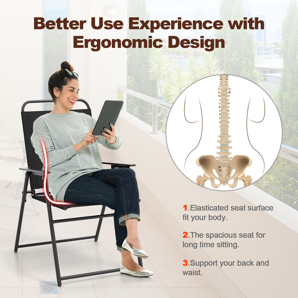 Outdoor Folding Sling Chairs with Armrest and Backrest