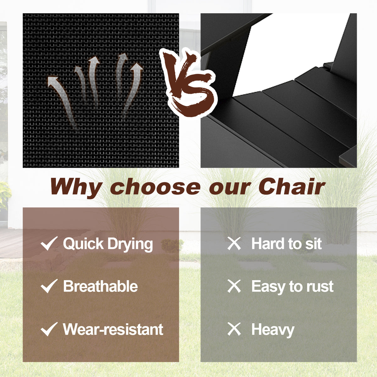Outdoor Folding Sling Chairs with Armrest and Backrest