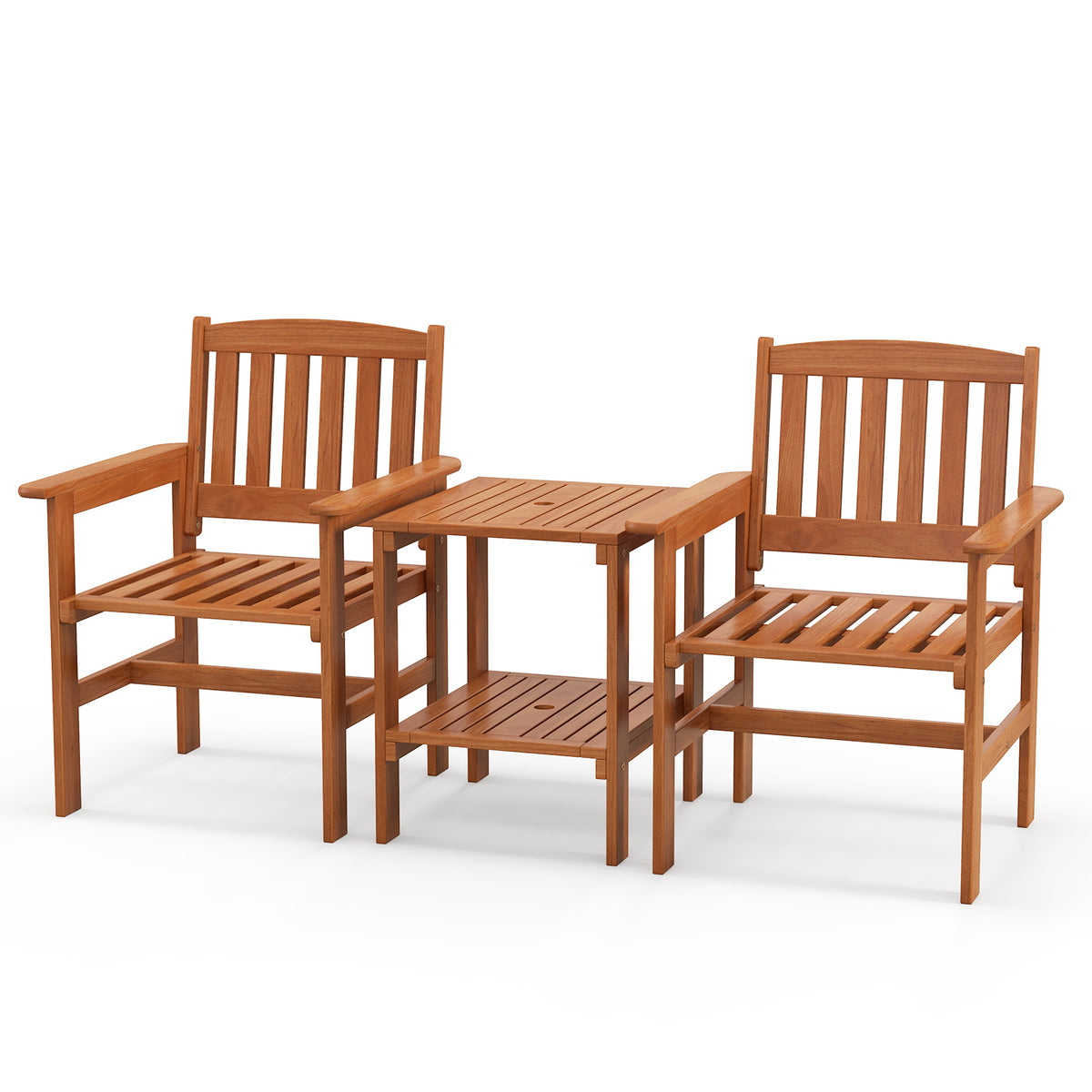 Outdoor Wood 2-Seat Conversation Set with Coffee Table - Backrest Style 2