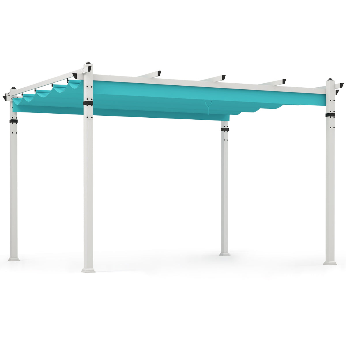 Outdoor Pergola with Retractable Canopy - 12 x 10 Feet, Turquoise
