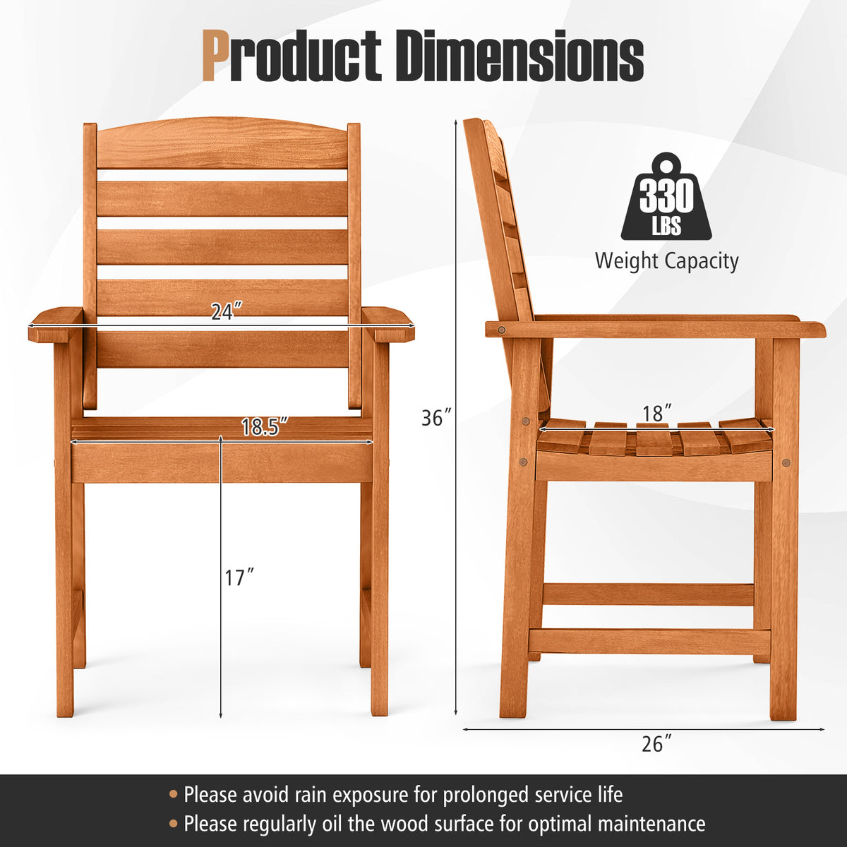 Outdoor Wooden Dining Chairs with Inclined Backrests and Slatted Seats