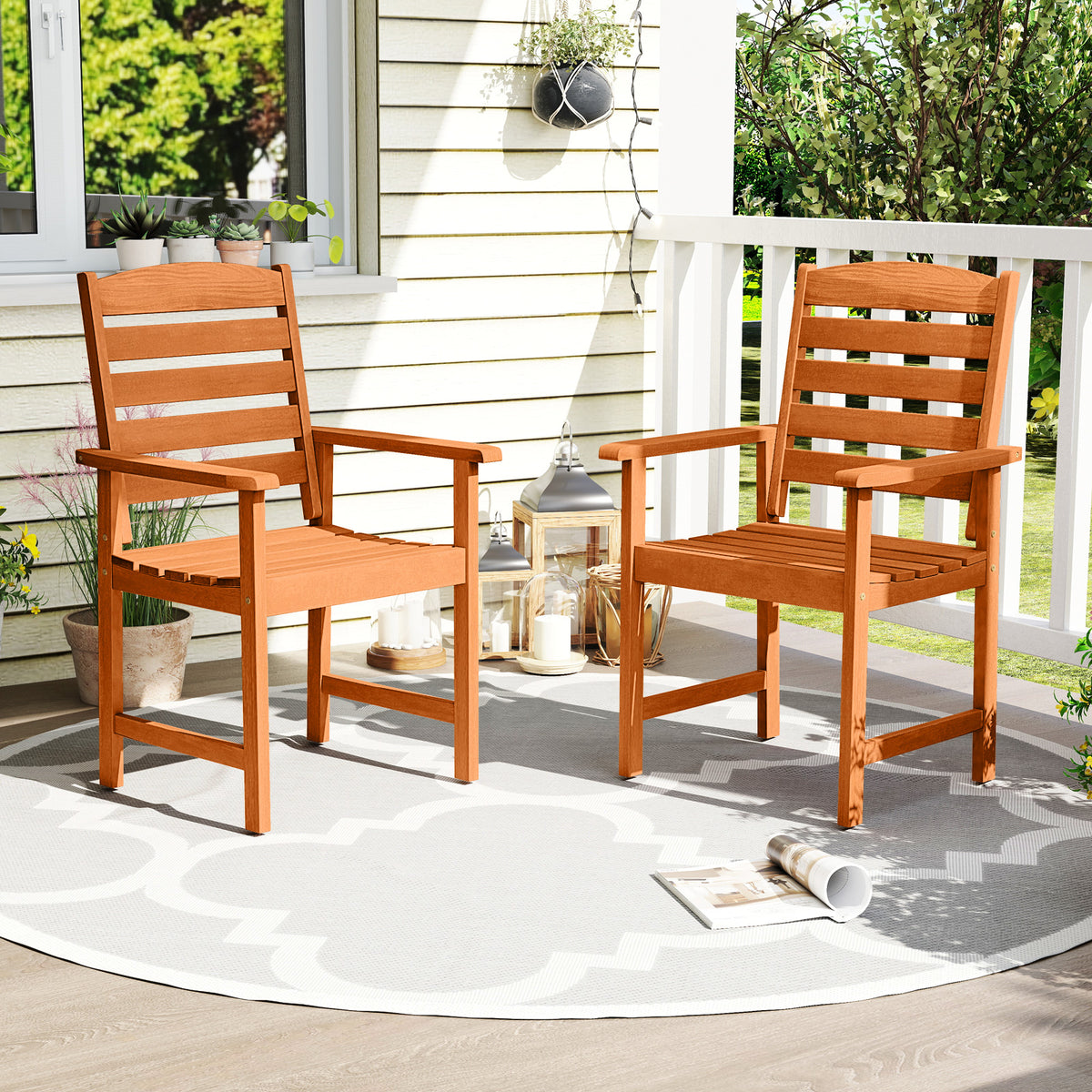 Outdoor Wooden Dining Chairs with Inclined Backrests and Slatted Seats