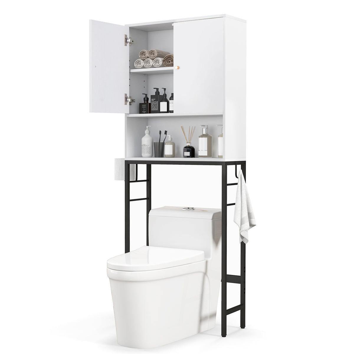 Over The Toilet Storage Cabinet with 2 Doors and Adjustable Shelf