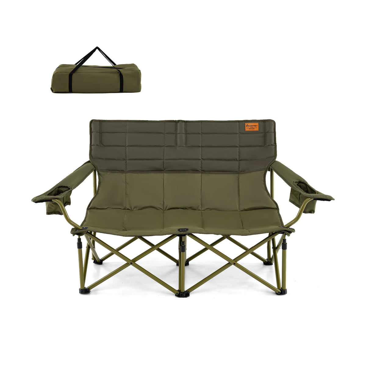 Oversized Camping Loveseat Folding Chair with Cup Holders - Green